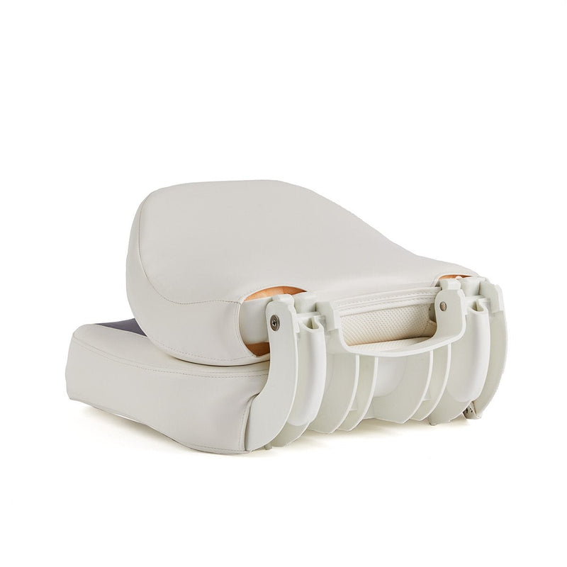 DeckMate Economy Center Hinge Cushion Fishing Boat Seat White Blue Marine Grade Vinyl for sale