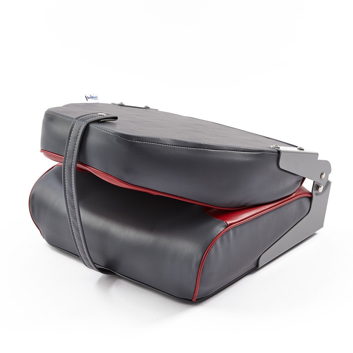 DeckMate Economy High Back Fishing Boat Seat Charcoal Red Marine Grade Vinyl for sale #color_charcoal & red