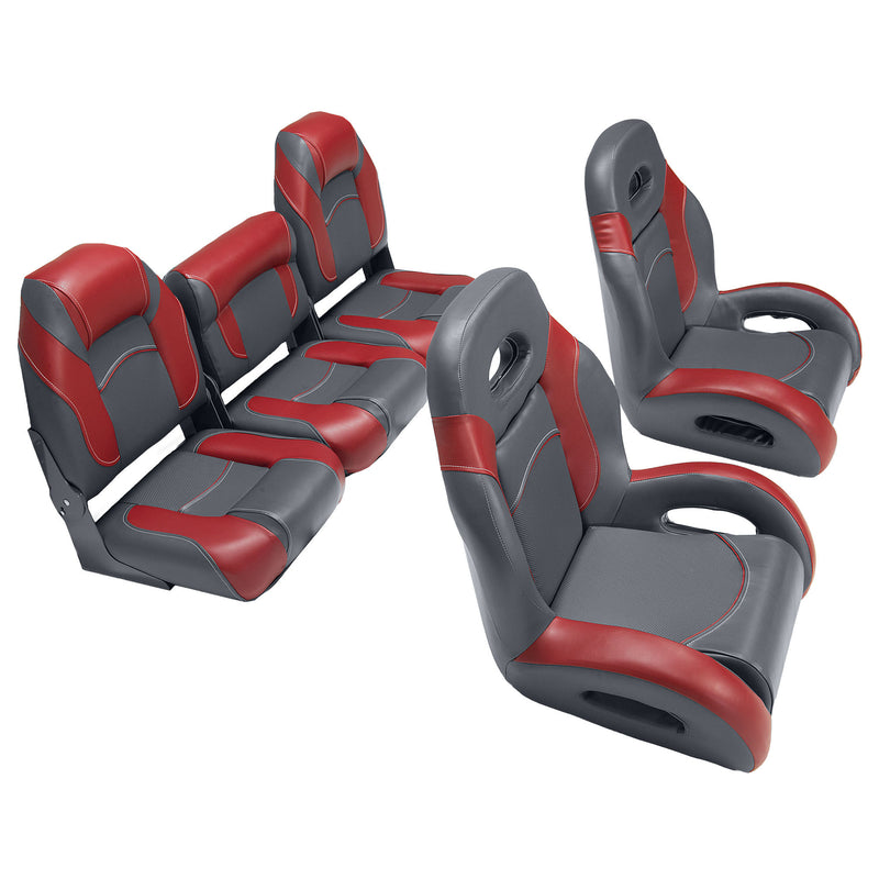 fish and ski boat seats in charcoal/red