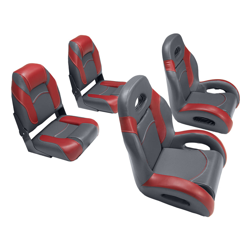 fish and ski boat seats in charcoal/red