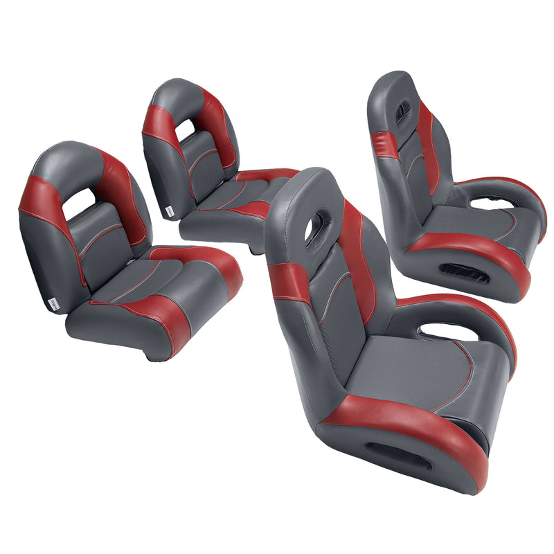 Fish and ski bass boat seats in charcoal/red